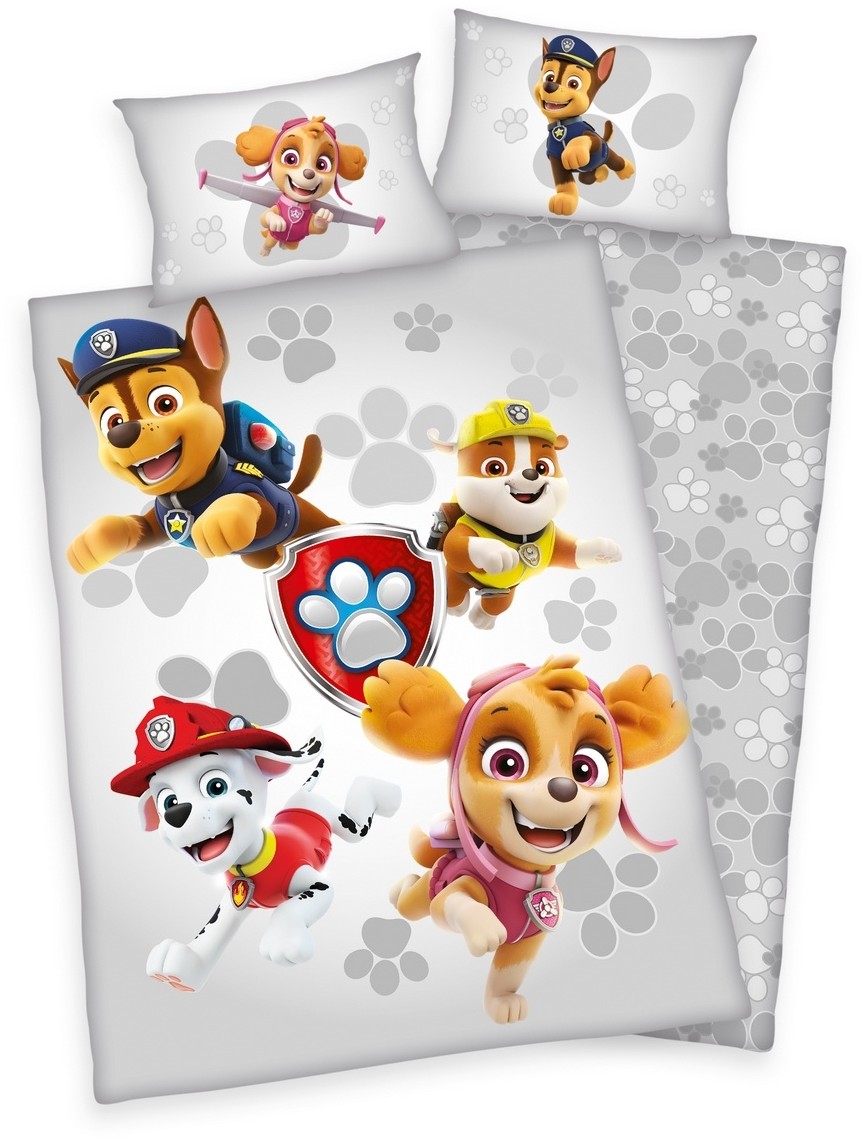 Bawełniana pościel dziecięca do łóżeczka Paw Patrol szary, 100 x 135 cm, 40 x 60 cm