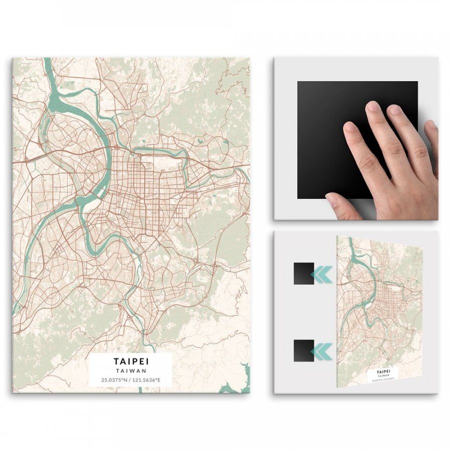 Pix4home Plakat metalowy Mapa Vintage Tajpej M POS-M-03899