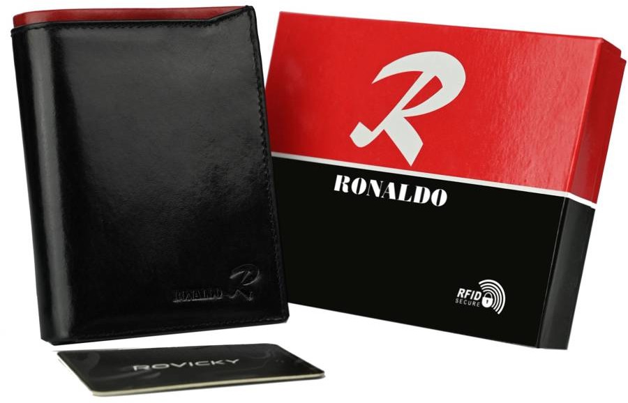 Ronaldo Składany, pionowy portfel męski z połyskującej skóry naturalnej