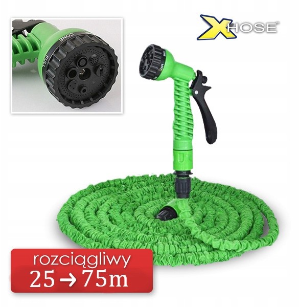 Wąż Ogrodowy X-hose Rozciągliwy 25->75m Zielony