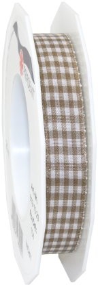 Pattberg Prezent 15 MM 20 m Vichy  kratkowana tasiemka, taupe 6191520-104
