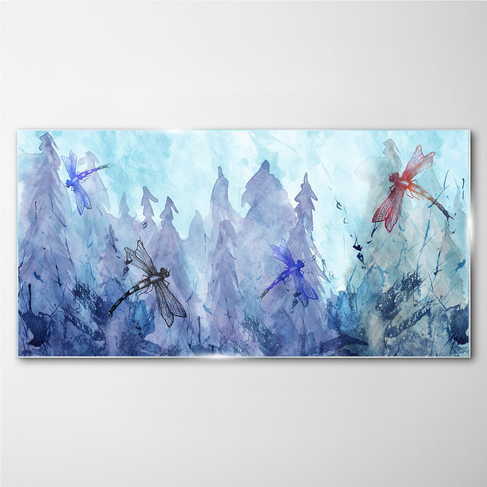 PL Coloray Obraz na Szkle akwarela ważka las 100x50cm