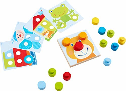Haba 303709 steckspiel kunterbunte świata | z motywem z 5 kart do gier i 10 kolorowymi wzorami dołącz do sortowania i uczenia się kolory | do zabawy dzieci w wieku powyżej 12 miesięcy