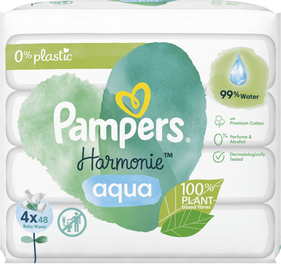 Pampers chusteczki nawilżane Harmonie Aqua 4 x 48 szt = 192 chusteczek Raty 10x0% do 15.04.2022!