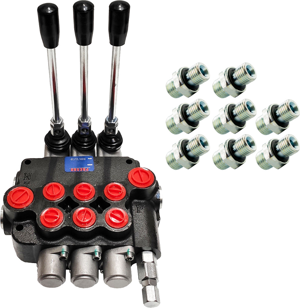 PRESKO Rozdzielacz hydrauliczny  PRESKO 3-sekcyjny 80L - w zestawie z przyłączami 03p80;1CB-22-08WD[6];1CB-22-12WD[2]