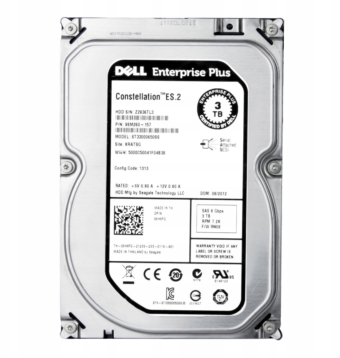 Dell 06H6FG 3TB 7.2K 64MB SAS-2 3.5'' ST33000650SS