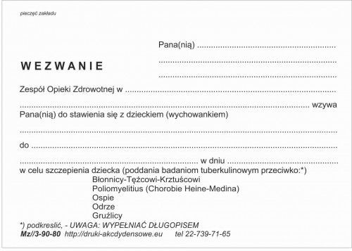 Firma krajewski Wezwanie w celu szczepienia [Mz/3-90-80] Mz/3-90-80