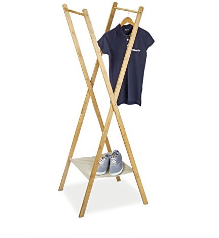 Relaxdays wieszak na ubrania z bambusa, wys. x szer. x gł.: 155,5 x 50 x 57,5 cm, stojak na ubrania z praktyczną półką na buty, składany, zajmuje mało miejsca, jako stojak na pranie i garderoba z 2 dr 10020477
