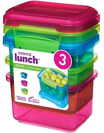 Sistema Lunch żywności kontener z widocznym Clips, zielony/różowy/niebieski, 400 ML, 3 sztuka 41544