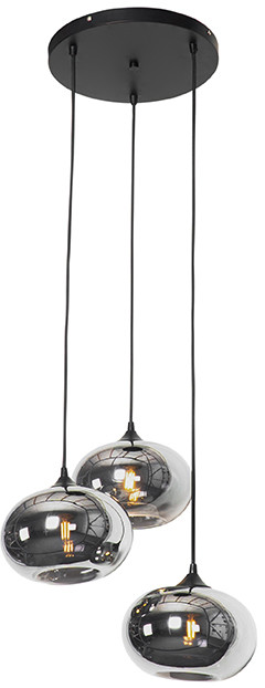 QAZQA Lampa wisząca Art Deco czarna 3-punktowa z przydymionym szkłem - Busa
