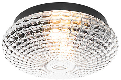 QAZQA Klassieke plafondlamp zwart met smoke glas 30 cm IP44 - Nohmi 104977