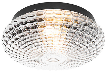 QAZQA Klasyczna lampa sufitowa czarna z przydymionym szkłem 30 cm IP44 - Nohmi