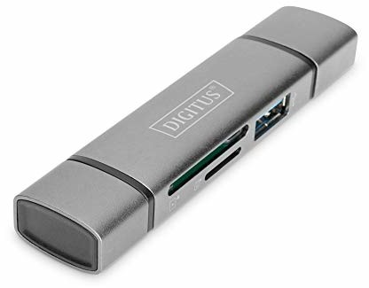 Digitus Czytnik kart Dual Card-Reader z koncentratorem - USB-A & USB-C - czytnik kart SD & Micro-SD - Hub USB 3.0 1 port - szary, DA-70886 DA-70886