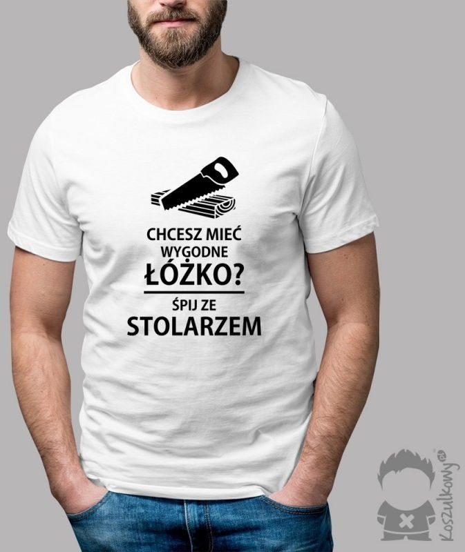 Chcesz mieć wygodne łóżko$165 Śpij ze stolarzem - męska koszulka z nadrukiem