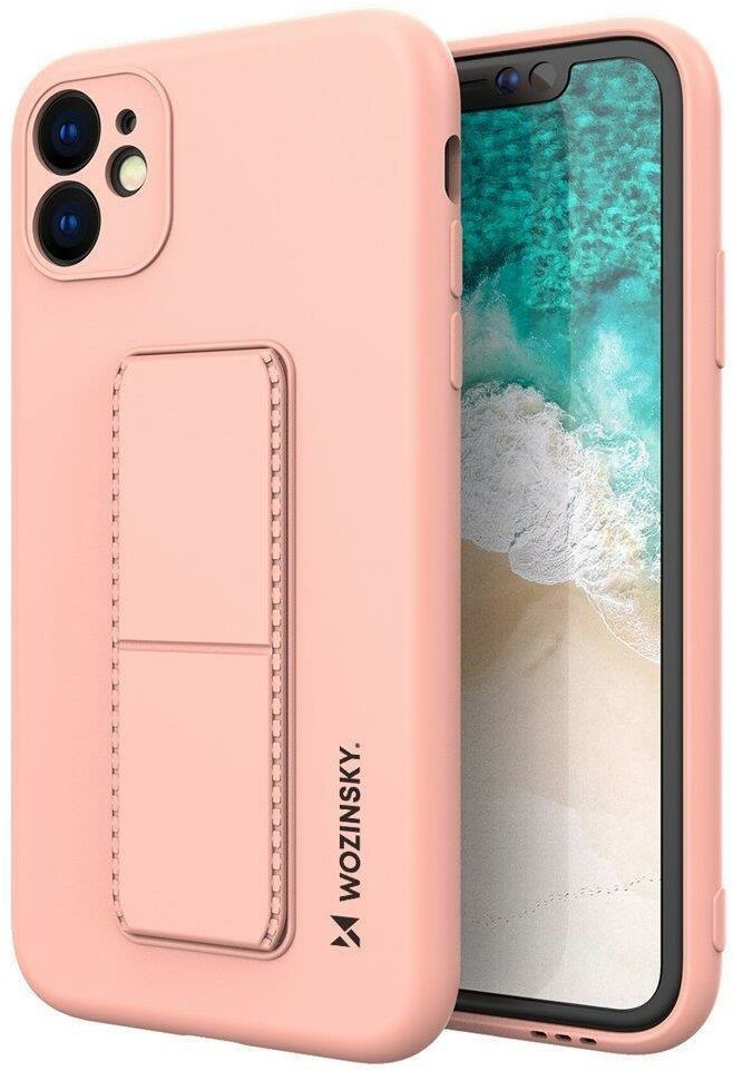 Wozinsky Kickstand Case elastyczne silikonowe etui z podstawką Samsung Galaxy A22 4G różowy