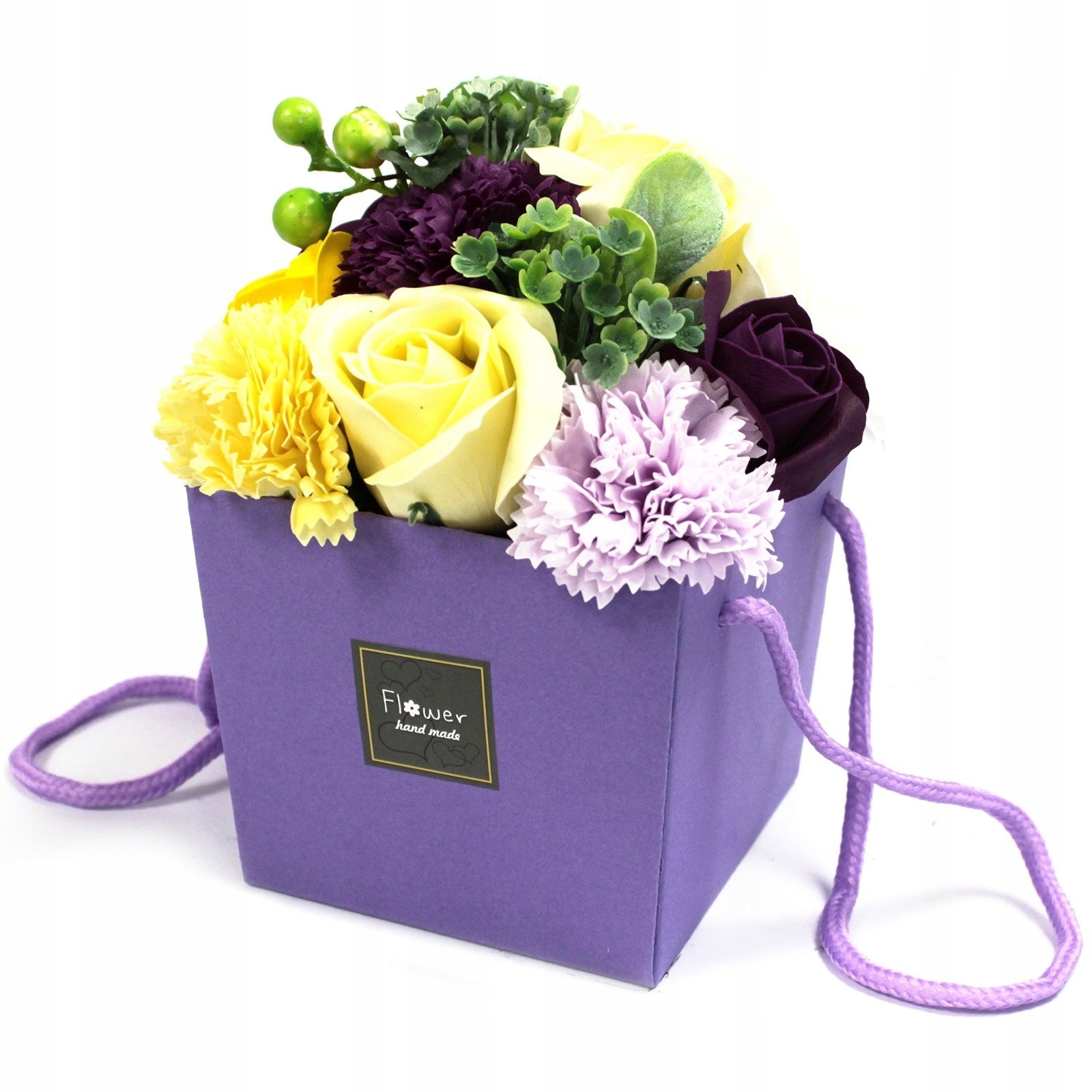 Mydlany bukiet kwiatowy goździki róże flower box