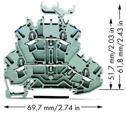 WAGO Terminal przepustowy podwójny WAGO 5.20 mm Sprężynowe Alokacja L N szary 2002-2233 50 szt 2002-2233
