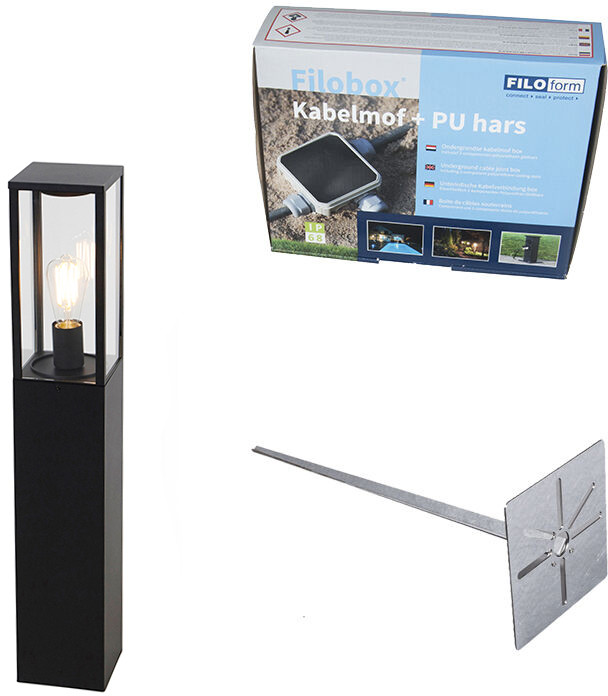 QAZQA Stojąca lampa zewnętrzna czarna 80 cm ze szpicem do ziemi i tuleją kablową - Charlois