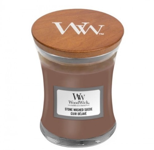 WoodWick świeczka zapachowa Stone Washed Suede średni wazon 36474