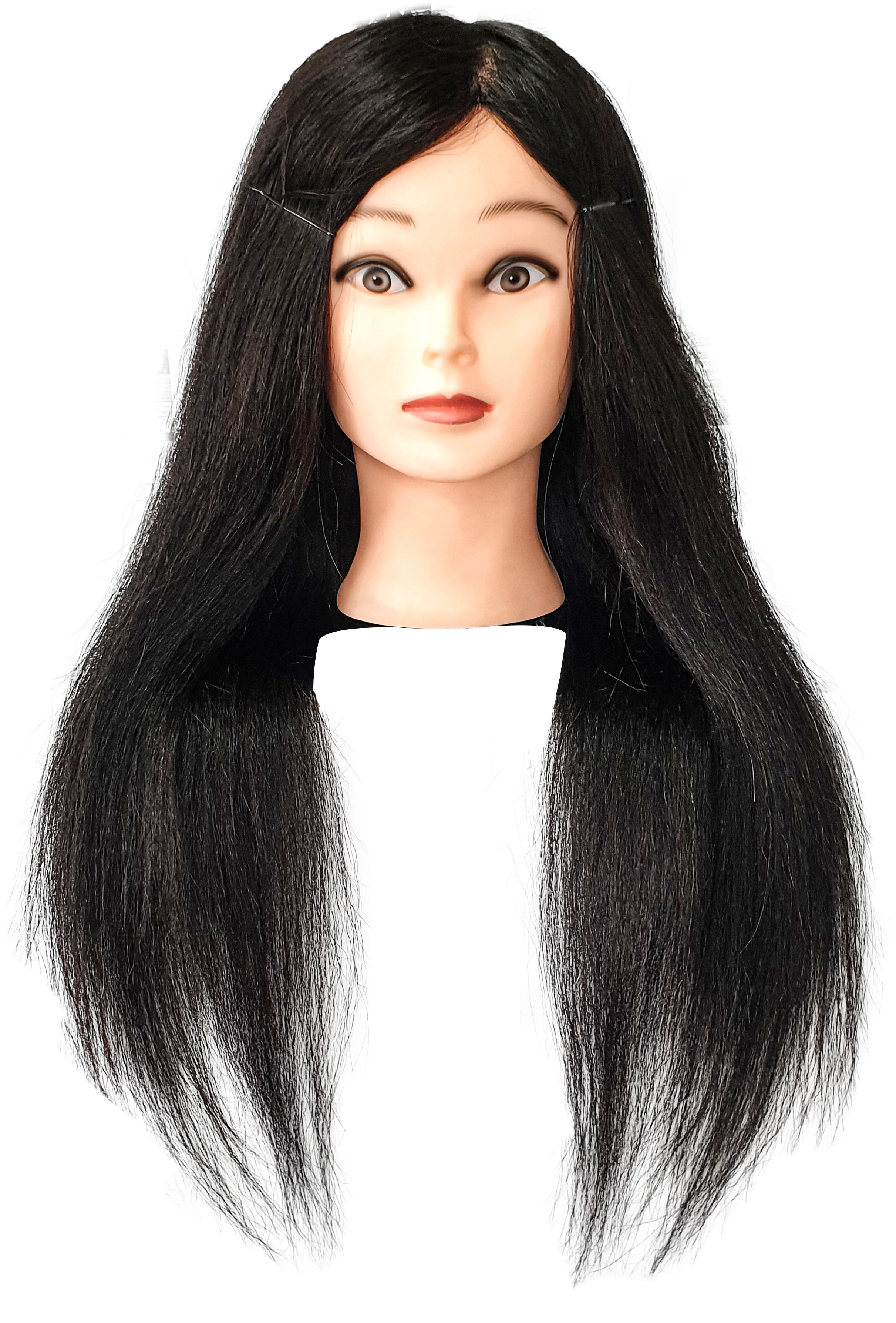 Calissimo Główka treningowa Jessica 65 cm black, włos ludzki + uchwyt, fryzjerska do czesania, głowa do ćwiczeń JESSICA 65 BLACK