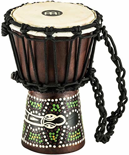 Meinl Percussion Percussion HDJ6-XXS Mini drewniana seria Djembe Headliner naciąg sznurka 11,4 cm (4,5 cala) średnica (Mini) Dark Serpent design HDJ6-XXS