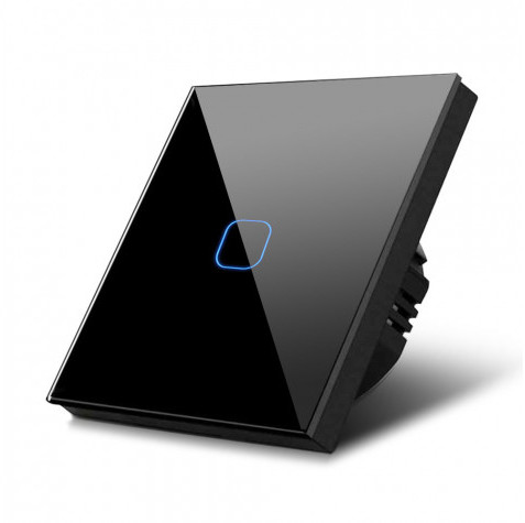 Maclean Dotykowy włącznik światła Maclean  pojedynczy, szklany, czarny z kwadratowym podświetleniem przycisku , wymiary 86x86mm  MCE701B CEN-65280