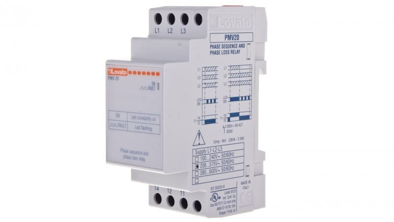 Lovato Przekaznik kolejności i zaniku faz 1P 208-575V AC PMV20A575 PMV20A575