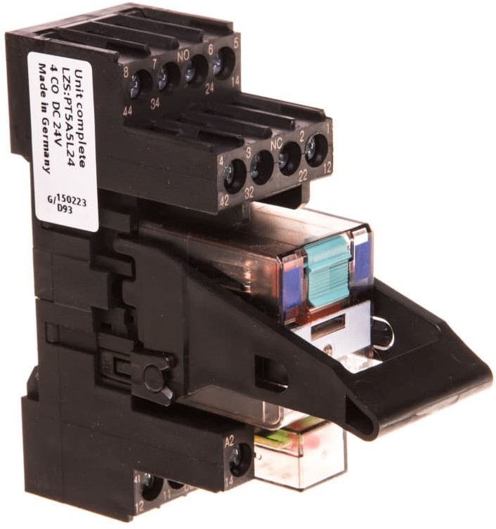 Siemens Przekaźnik przemysłowy kompletny 4P 24V DC na szynę 35mm z sygnalizacją LED AgNi LZS:PT5A5L24