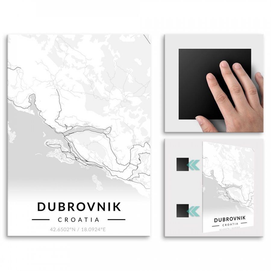 Pix4home Plakat metalowy Mapa B&W Dubrownik M POS-M-03655