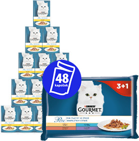 Purina Gourmet zestaw mokrej karmy dla kotów Perle multipack 12(4x85g) mini filety w sosie 3+1 # z wartością produktów powyżej 89zł!
