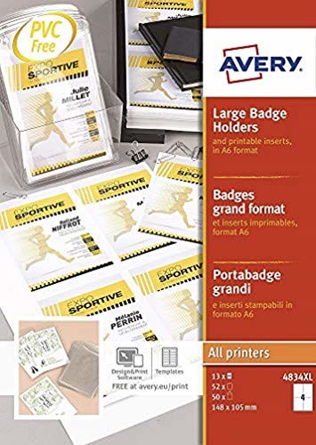 Avery 50 duże plakietki + nadające się do wciskania 52 wkłady, 148 x 105 cm, przezroczyste (4834 x dł.) 4834XL