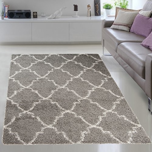 Shaggy siatkowe geometryczne wzory w kolorze czarnym miękką długi włos dywan do salonu, sypialni i pokoju młodzieżowego prostokątny, jasnoszary, 120x170 cm T462A LIGHT GRAY 1,20*1,70 RIO NEW DZA