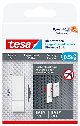 TESA 77770-00000-00 Taśma Klejąca do Mocowania na Tapetach i Tynku do 0,5 kg Biały, 9 Sztuk 77770-00000-00