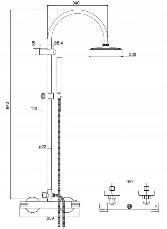Kuchinox Kuchinox Fox Kolumna prysznicowa natynkowa z dwuuchwytową baterią termostatyczną chrom PG800OB