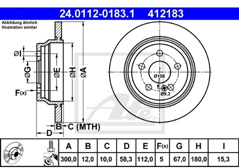 ATE TARCZA HAM 24.0112-0183.1 MERCEDES R230 SL 350 245KM 03-12  24.0112-0183.1