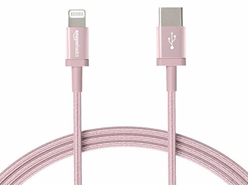 AmazonBasics Kabel USB typu C na Lightning, pleciony nylon, certyfikat MFi, kabel do ładowania do iPhone'a, czerwone złoto, 1,82 m L6LMF423-CS-R