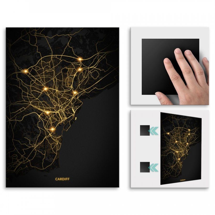 Pix4home Plakat metalowy Mapa City Lights Cardiff L POS-L-04393