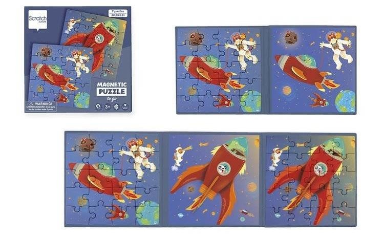 Scratch Puzzle magnetyczne - książka podróżna Rakieta i kosmos 2 obrazki 40 elem. mokopico-1616-0