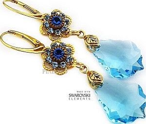 Swarovski Nowe Piękne Kolczyki Aqua Feel Gold