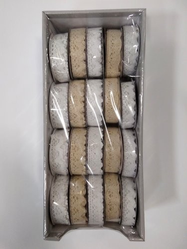 Wstążka ozdobna H020 koronka 2,5cmx3m biała i ecri op-20 szt