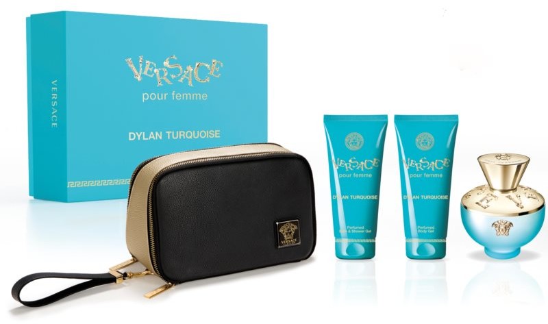 Versace Pour Femme Dylan Turquoise , Zestaw podarunkowy, Eau de toilette 100ml + Body lotion 100ml + Shower gel 100ml + Cosmetic bag