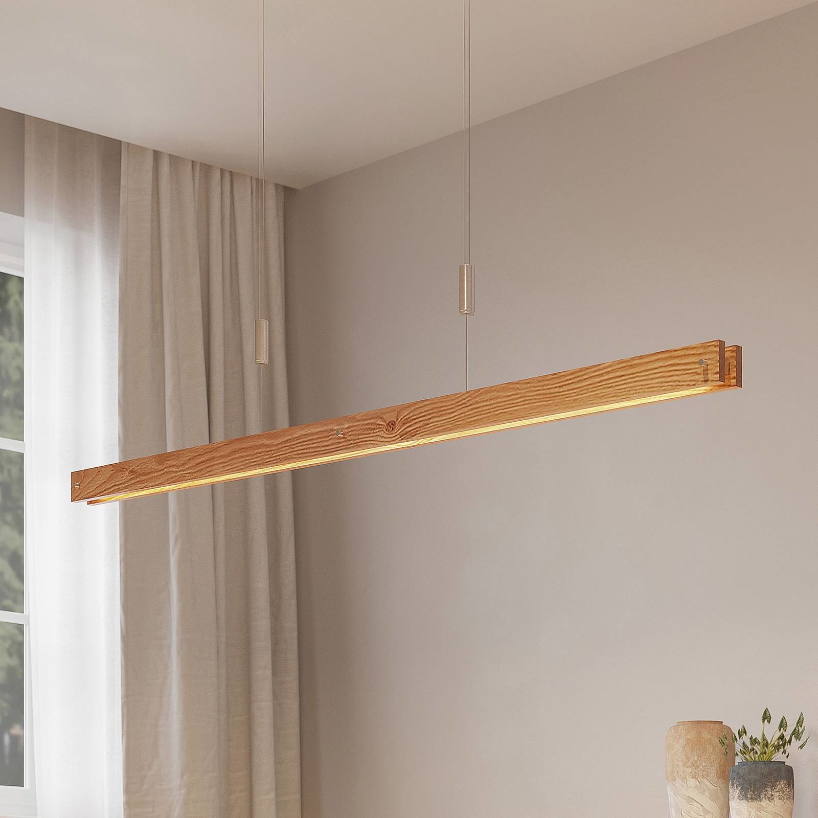 Lindby Alimara drewniana lampa wisząca, 138 cm