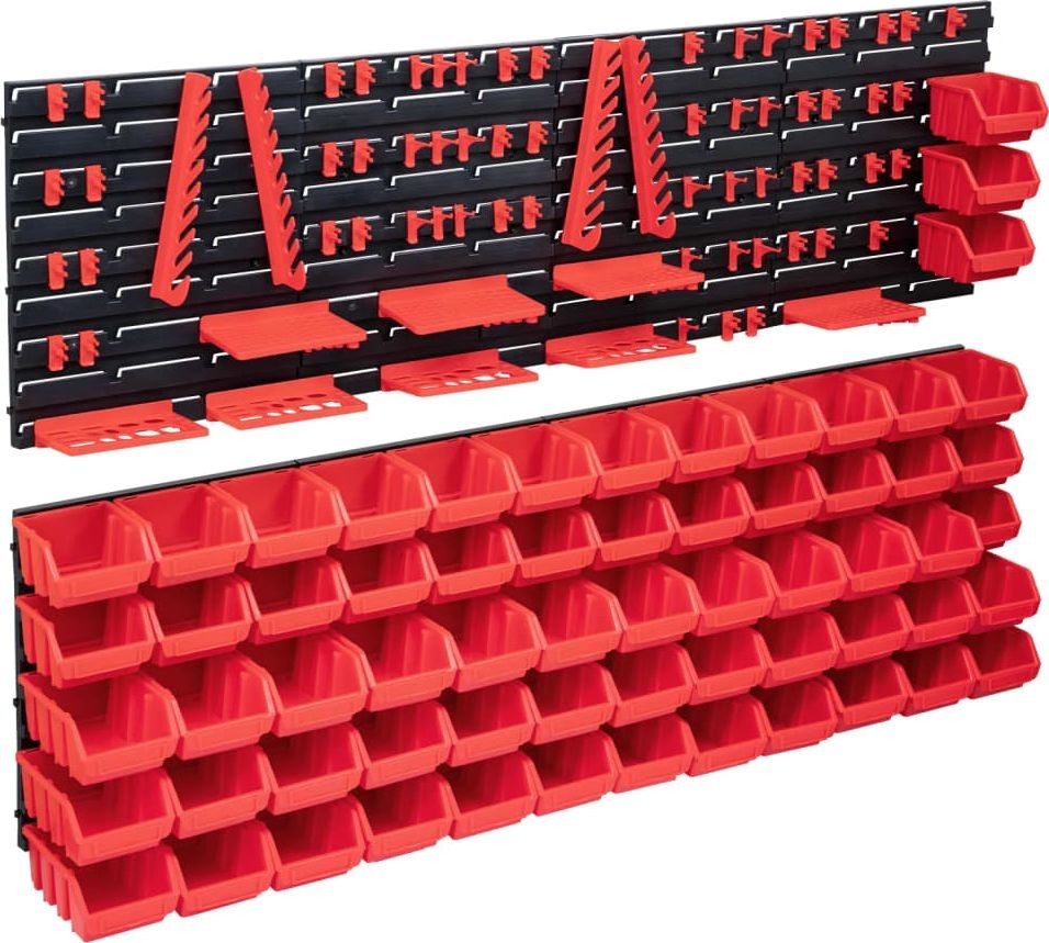 vidaXL vidaXL 141-częściowy organizer na panelach ściennych czerwono-czarny