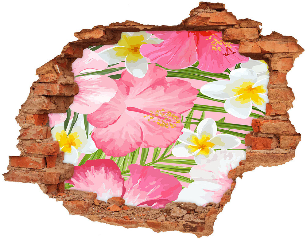 Wallmuralia.pl Naklejka 3D dziura na ścianę Tropikalne kwiaty