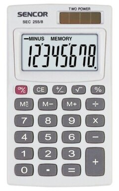 Фото - Калькулятор Sencor Kalkulator SEC 255/8, biała, kieszonkowy, 8 miejsc, podwójne zasila 
