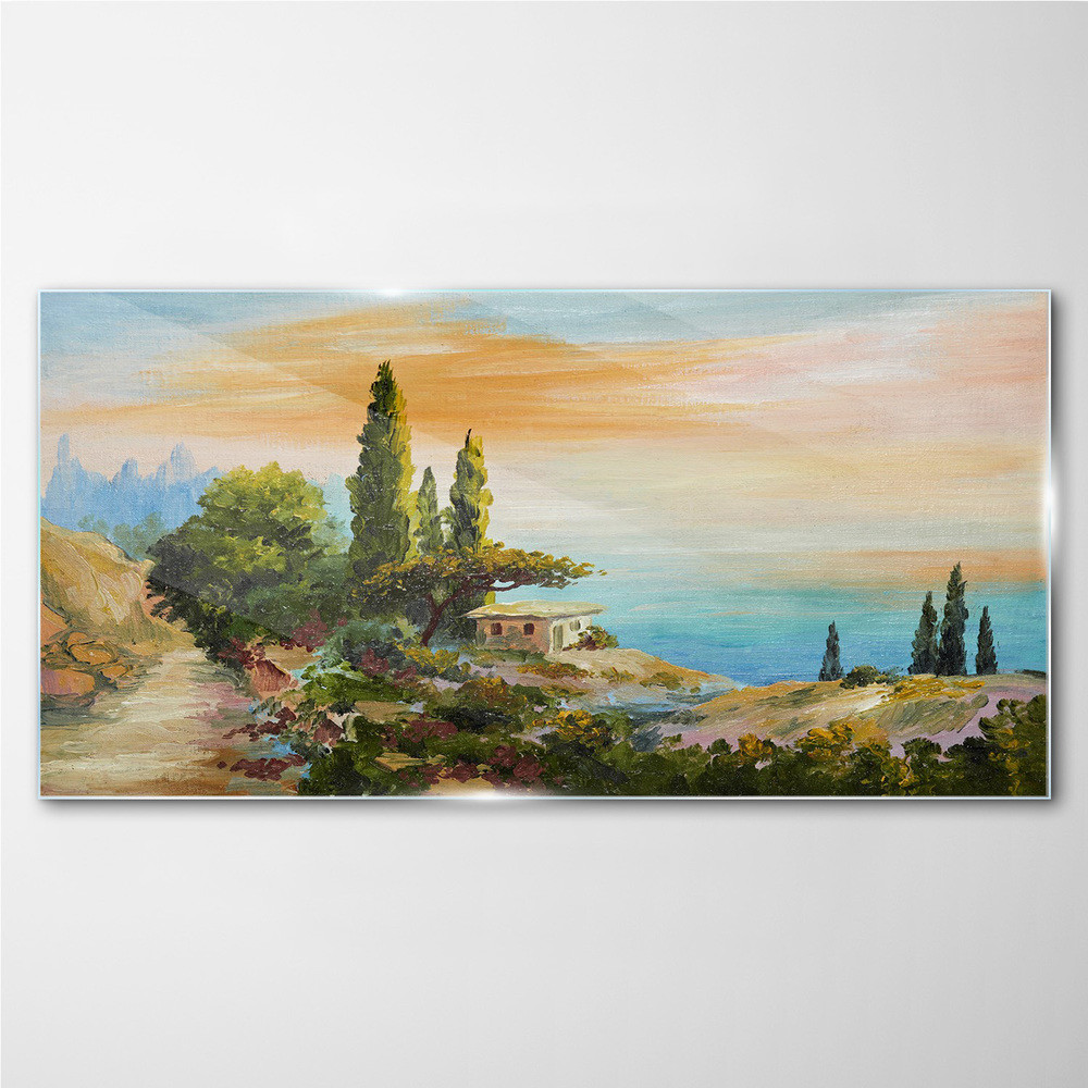 PL Coloray Obraz Szklany drzewa wybrzeże zachód słońca 140x70cm
