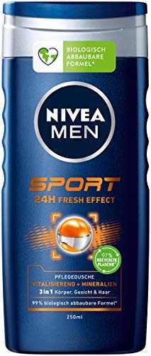 Nivea Men Sport pielęgnujący żel pod prysznic (250 ml), witalizujący i pielęgnujący żel pod prysznic z minerałami, odświeżający prysznic dla aktywnych mężczyzn