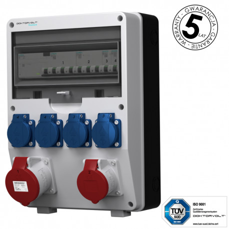 Doktorvolt Rozdzielnica budowlana zabezpieczenia Siemens pTD-S/FI 32A 16A 4x230V gniazda Mennekes Schuko 4869 DV-4869-D