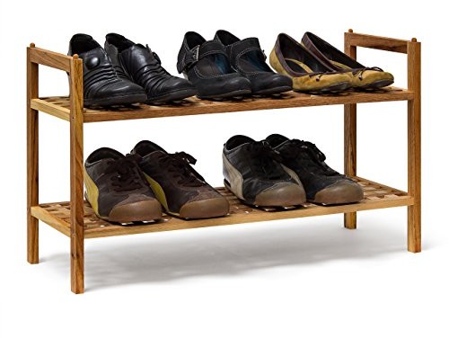 Relaxdays Regał na buty orzech włoski można układać w stos  wys. x szer. x głęb.: 40,5 x 69 x 26 cm szafka na buty z 2 półki na ok. 6 pary butów szafka na buty do siebie miejscach z drewna orzechowego, 10019276