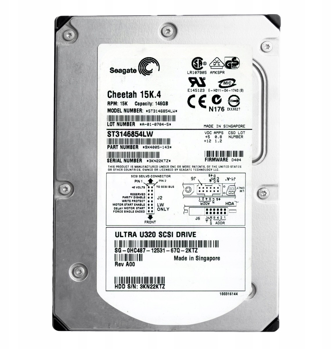 Dell 0HC487 73GB 15K 8MB Scsi 3.5'' ST3146854LW
